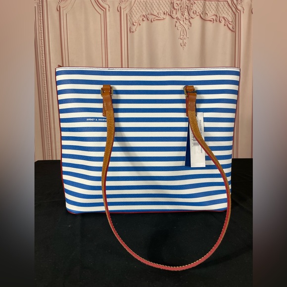 Dooney & Bourke Blue & White Stripe Tote NWT 2023 NEW with certificate - Picture 16 of 16